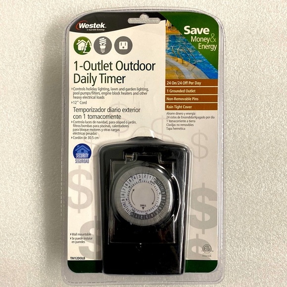 Westek 1-Outlet Outdoor Daily Timer. Grounded outlet, Rain tight cover, 12” cord - Picture 1 of 5
